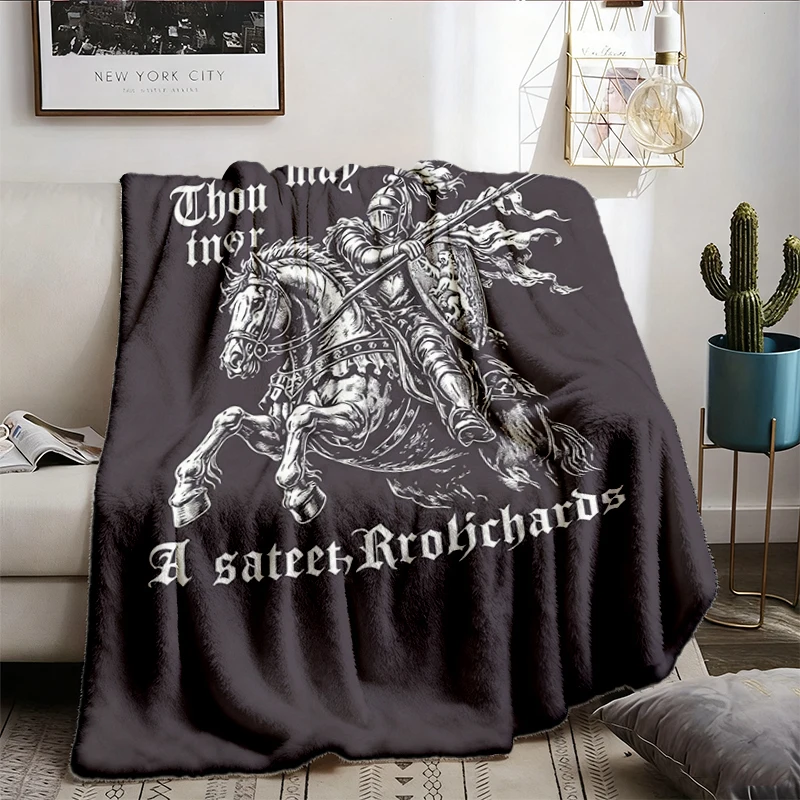 Knight Riding Horse Flannel Blanket, Medieval Dark Humor Throw, Renaissance Fantasy Gift