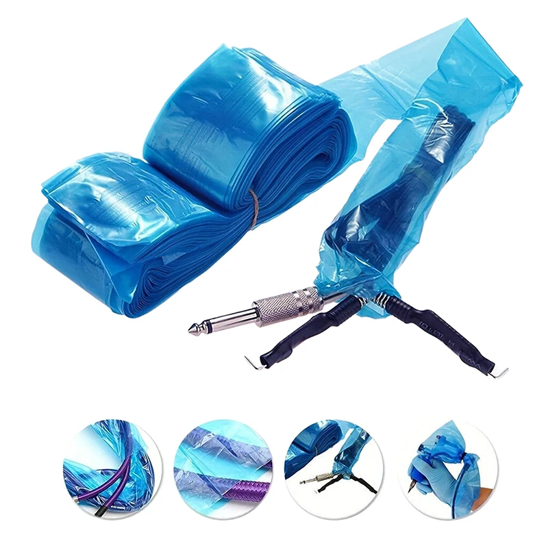 100Pcs Tattoo Machine Clip Cord Sleeve Bag Covers 100Pcs Plastic Blue Disposable Hook Line Bag Hygiene Safe Supply Accessories