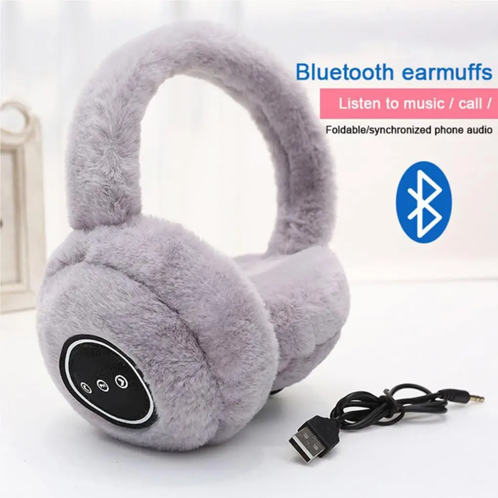 Winter Outdoor Plush Earmuffs Bluetooth Wireless Cute Warm Fur Headphones Earphones Solid Color Stereo Wireless Headset