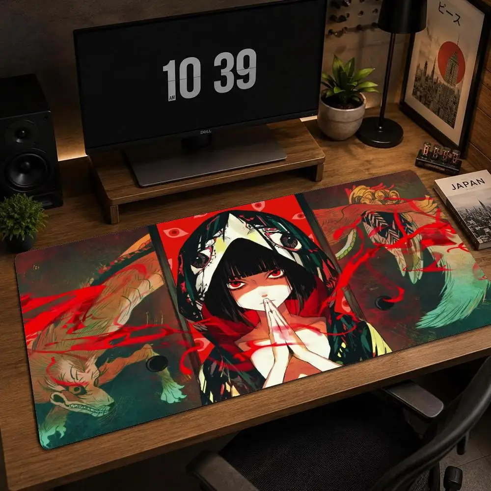 Mystic East Anime Girl Mouse Pad XXL Demon Spirit Non‑Slip Rubber Deskmat Pc Game Keyboard Mats Large Computer Mouse Mat