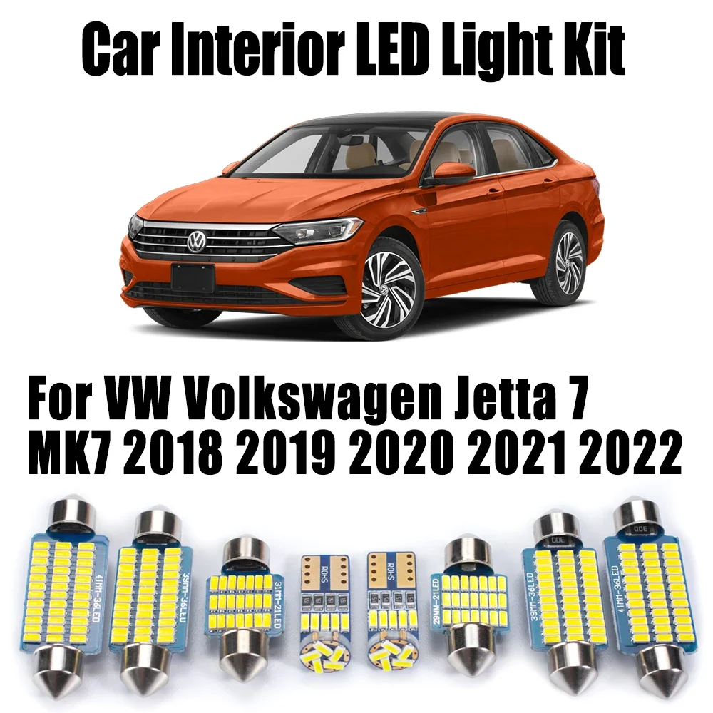 

10 шт. для VW Volkswagen Jetta 7 MK7 2018 2019 2020 2021 2022 комплект автомобильных ламп Canbus светодиодный светильник для внутреннего багажника косметического зеркала для чтения