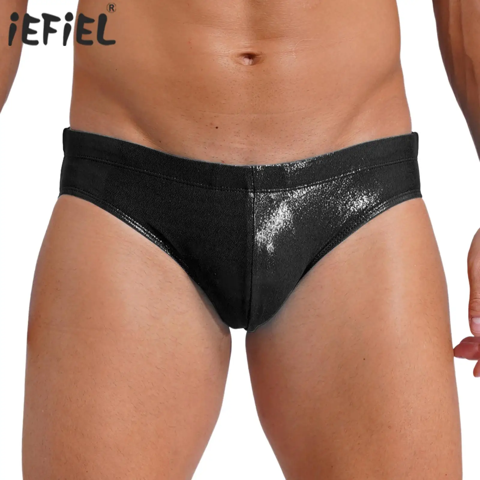 

Swimwear Mens Metallic Contour Pouch Bikini Underwear Shiny Swimsuit Briefs Drawstring Elastic Waist Bodybuilding Underpants