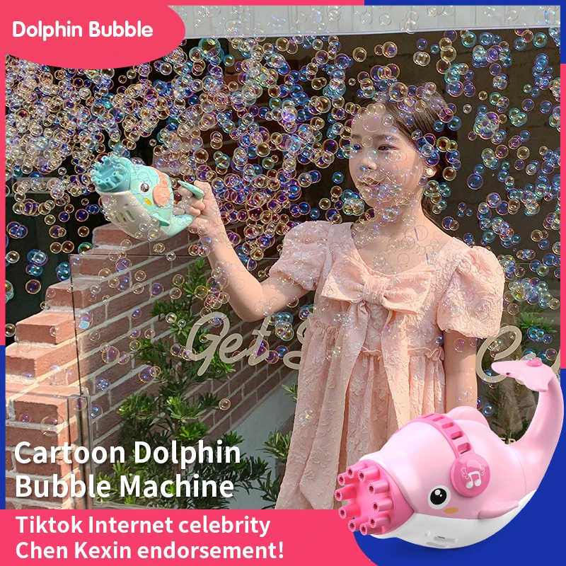 10 Holes Cartoon Dolphin Handheld Bubble Machine Electric Soap Bubble Blowing Outdoor Indoor Kids Toys Game Birthday Girls Gift