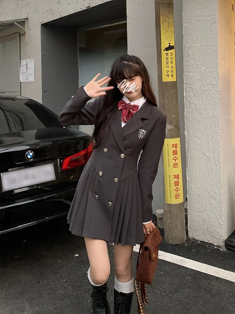 Sweet Sle Suit Dr Korean Drama Main Character Waist Cinched Beautiful  Skirt College Sle High Waist Double Breaste...