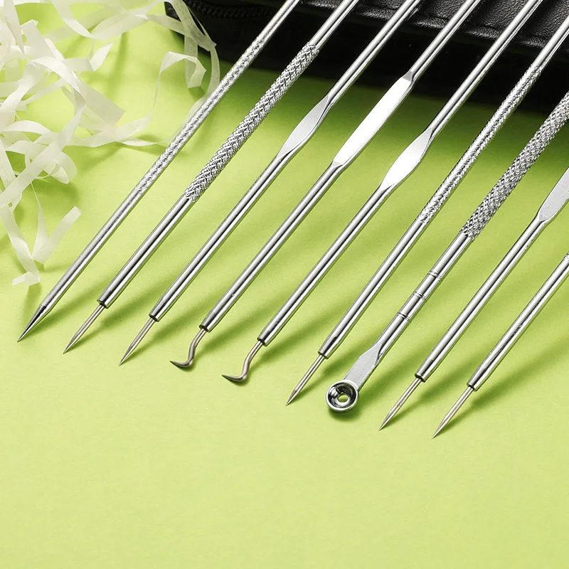 9 STKS Comedondrukker Kit Roestvrijstalen Pore Cleaner Tools voor thuisgebruik Veilige gezichtsverzorgingsset