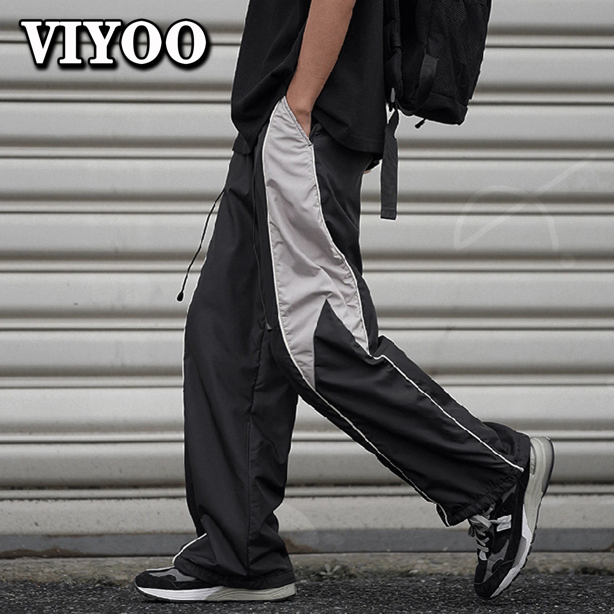 Men's Black Y2K Baggy Clothes Cargo Wide Leg Pants Casual Summer Pants Striped Sweatpants Jogger Hip Hop Man Techwear Korean