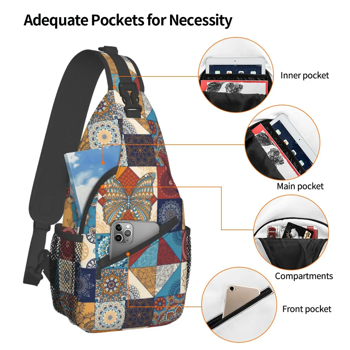 Mexican Tile Mandala Small Sling Bags Chest Crossbody Shoulder Sling Backpack Outdoor Hiking Daypacks Art Southwest Cool Bag