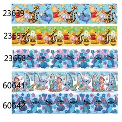 5Yards Disney Winnie Stitch Floral Grosgrain Ribbon for Haribows Gift Packing Sew Accessories