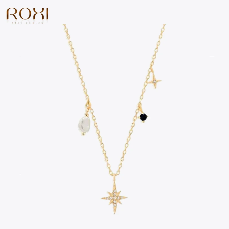 ROXI Elegant Temperament Star Pearl Pendant Neckalce For Women 925 Sterling Silver Clavicle Chain Choker Party Fine Jewelry