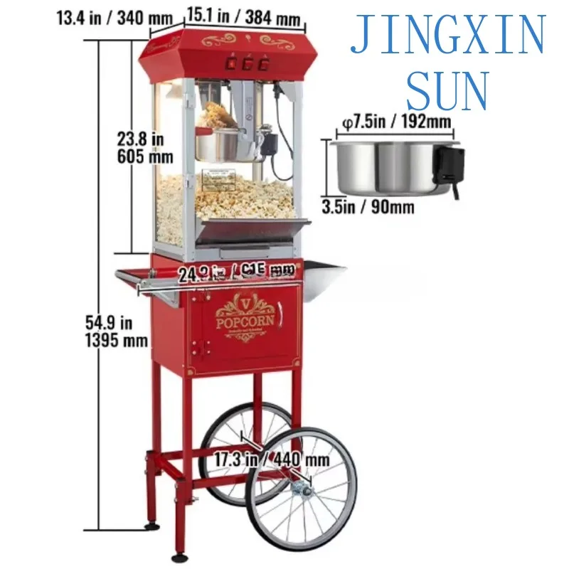 Commercial Popcorn Popper Machine 8 Oz Automatic Popcorn Maker With Cart 850W Red Popcorn Making Machine