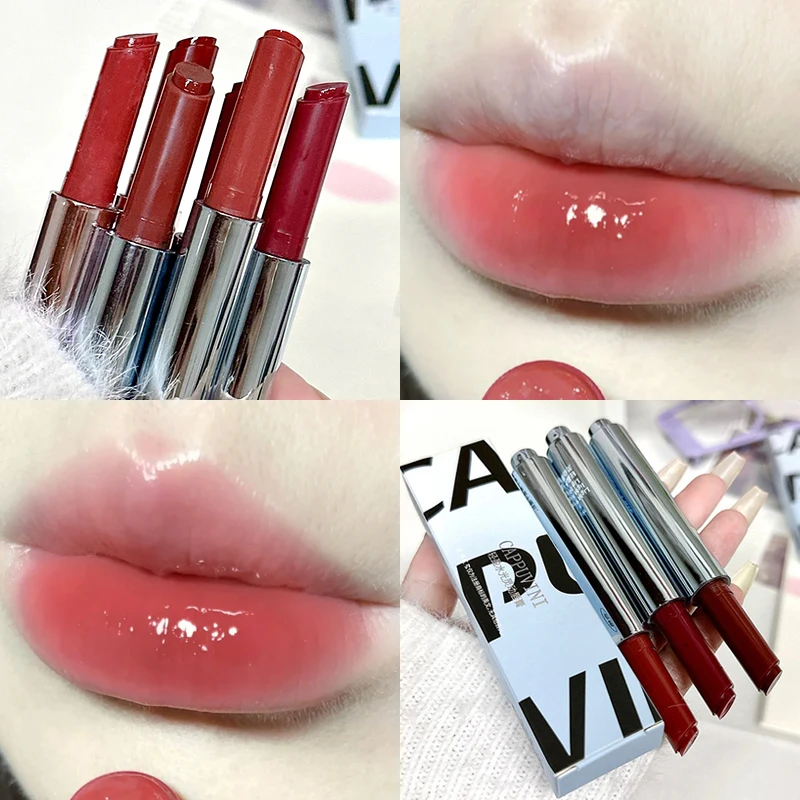 Jelly Red Solid Lip Glaze Waterproof Lasting Mirror Water-light Lipstick Non-stick Cup Moisturizing Lip Gloss Makeup Cosmetics