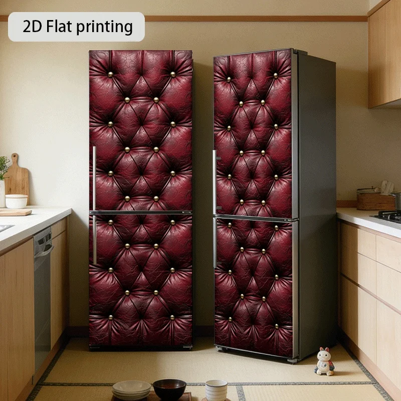 of 2D Pattern Printing Kitchen Refrigerator Sticker Measuring 23.62X70.87 inch in Burgundy Diamond Texture, Suitable for Moder