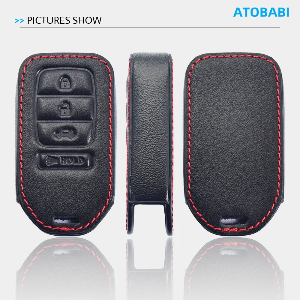 4BTN Leather Car Key Cover Smart Remote Fobs Shell Cases Accessory For Honda Civic 2018 2019 2020 Odyssey Pilot Accord CR-V HR-V