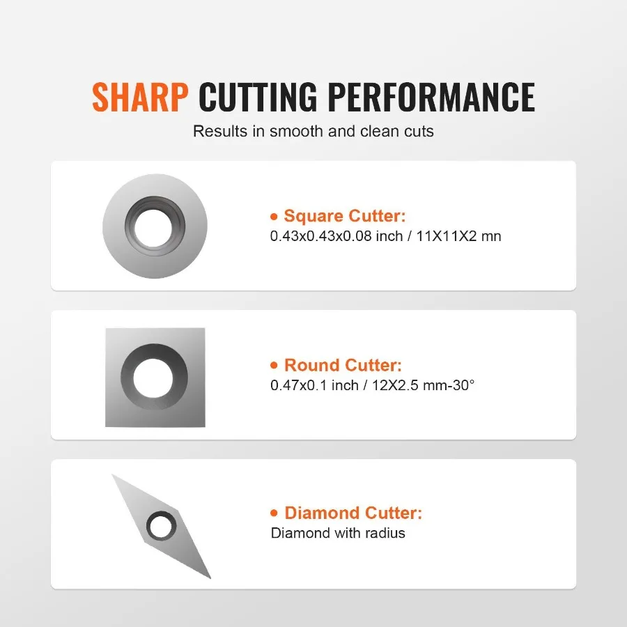 Conjunto de cinzel para torno de madeira, 3 peças, ferramentas de torneamento para carpintaria, inclui lâminas quadradas e redondas de carboneto de diamante 7.87, alça confortável