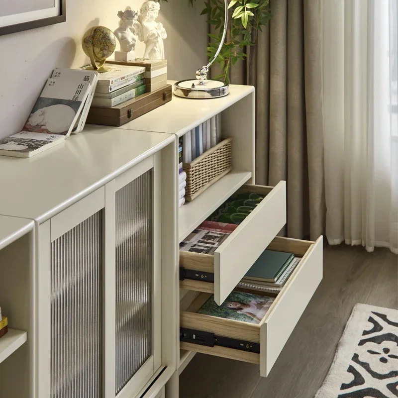 Modern Solid Wood Bookshelf Combination American Glass Bookcase Floor Storage Door Display Cabinet