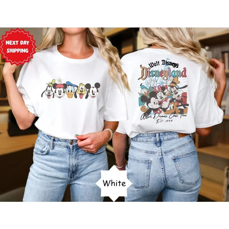 

Disney Walt Disneyland Est 1963, Микки и друзья, семейные каникулы Disney, хлопковая одежда большого размера для мужчин и женщин, летние топы