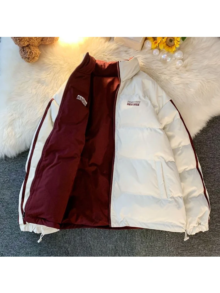 2023 Women's Winter Fashion Warm Two-sided Cotton-padded Clothes Vintage Thick Design Loose Sports Cotton-padded Jacket Feamle