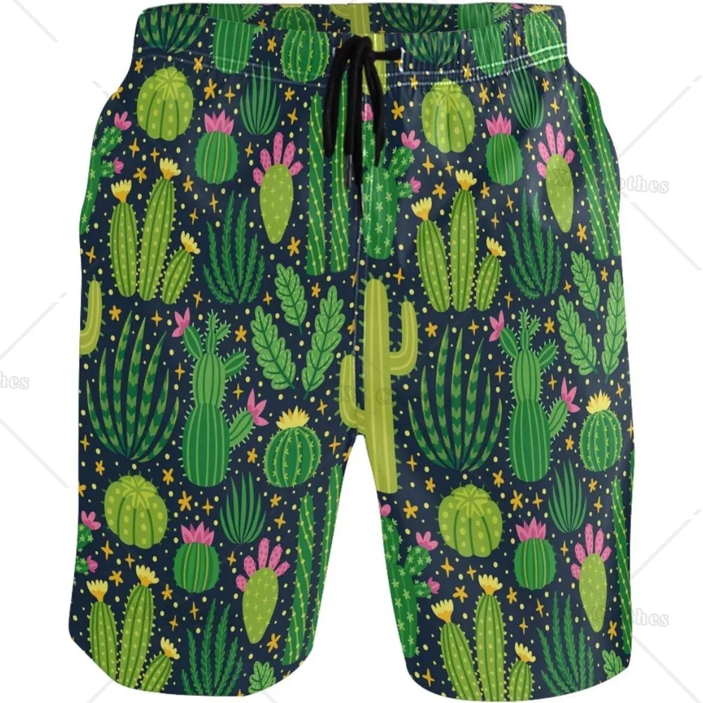 Cactus Men's Novelty Beach Shorts Quick Dry Swimwear Sports Running Swim Board Shorts Bathing Suits with Mesh Lining and Pocket