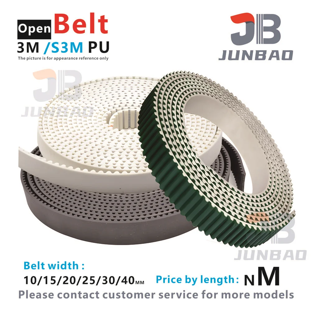 Custom Green High Quality HTD 3M S3M PU Open Timing Belt Width: 10 15 20 25 30 40MM Black Polyurethane Transmission Belt White