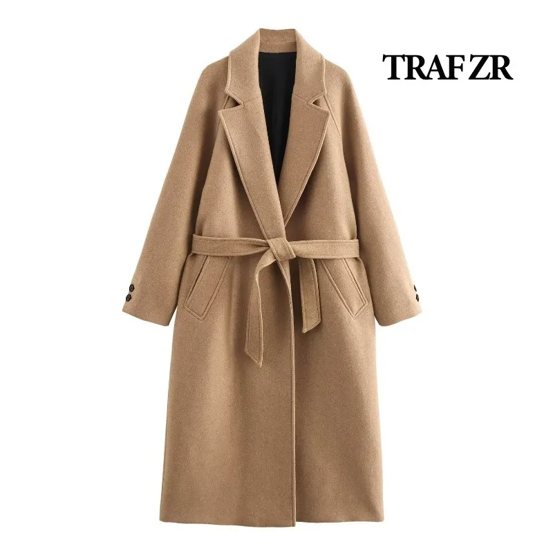 TRAF ZR Woolen Coat Y2k Vintage Top Women's Autumn Coat Elegant and Pretty Women's Coats Ladies Fashion Solid Long Urban Coats