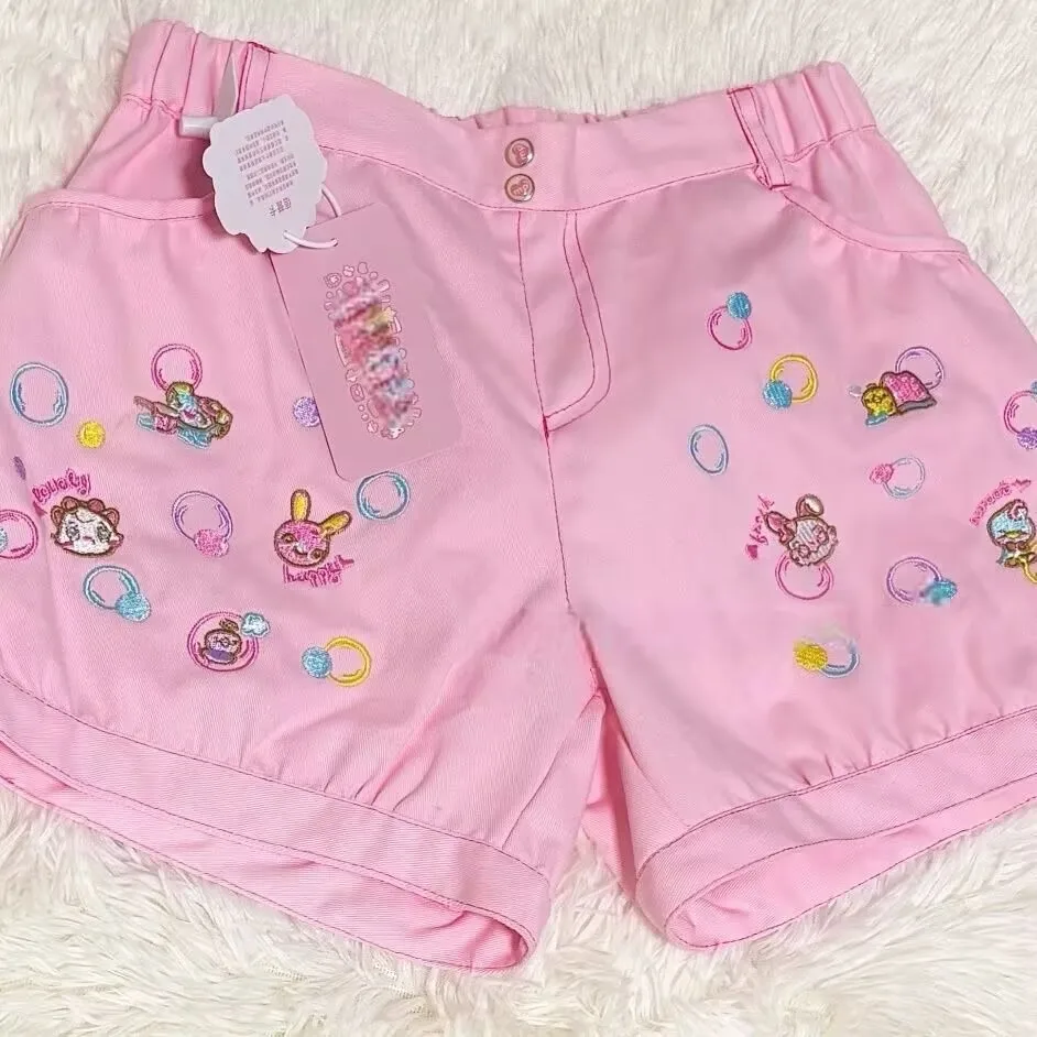 ロリータスタイルピンクショーツ女性のための河合女子高生漫画バニー刺繍ショートパンツ Y2k 美的カボチャブルーショーツ