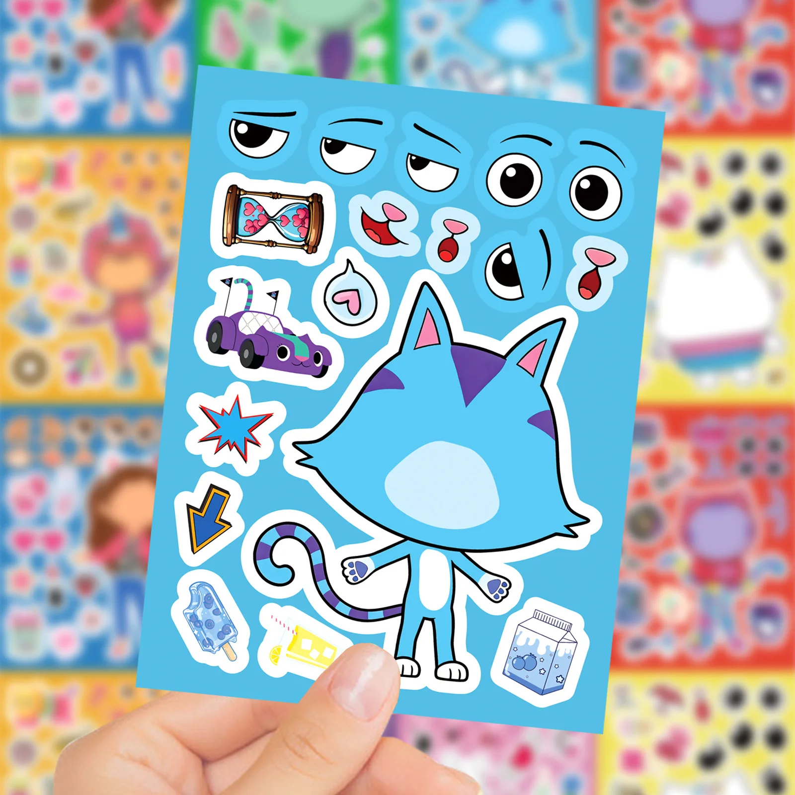 8/16 Fogli di Adesivi Puzzle 'Crea la Tua Faccia' di Gabby's Dollhouse, Gioco Fai-da-Te per Bambini, Giocattoli Educativi con Cartoni Animati, Regalo