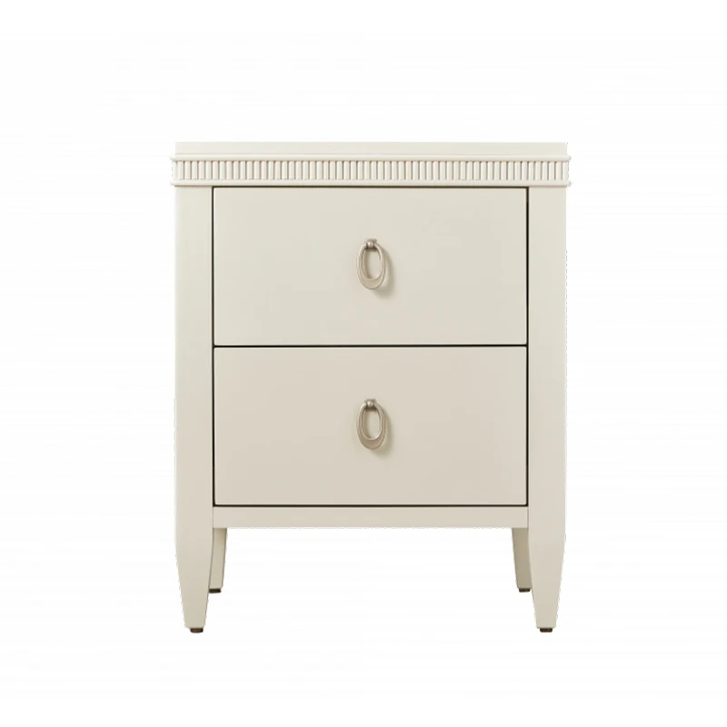 

Solid wood 2 drawer storage bedside table cream white simple bedside table modern bedroom furniture