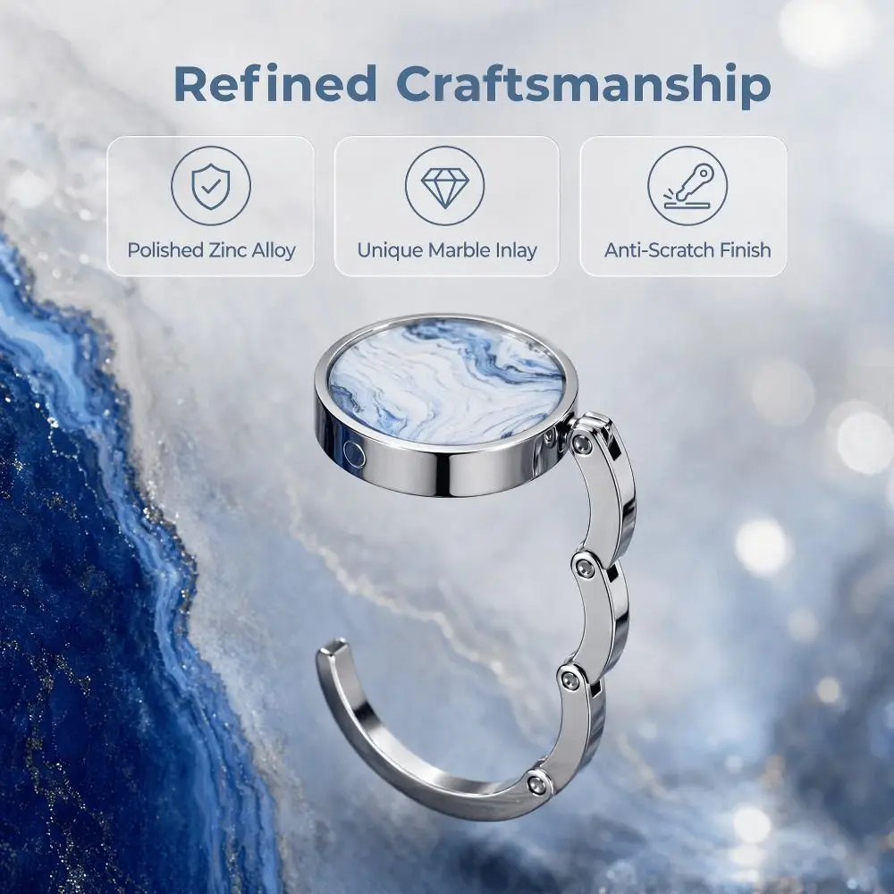 Compact Structure Portable Purse Hook Marble Pattern Folding Table Handbag Holder Alloy Non Slip Bag Hanger Dining Use