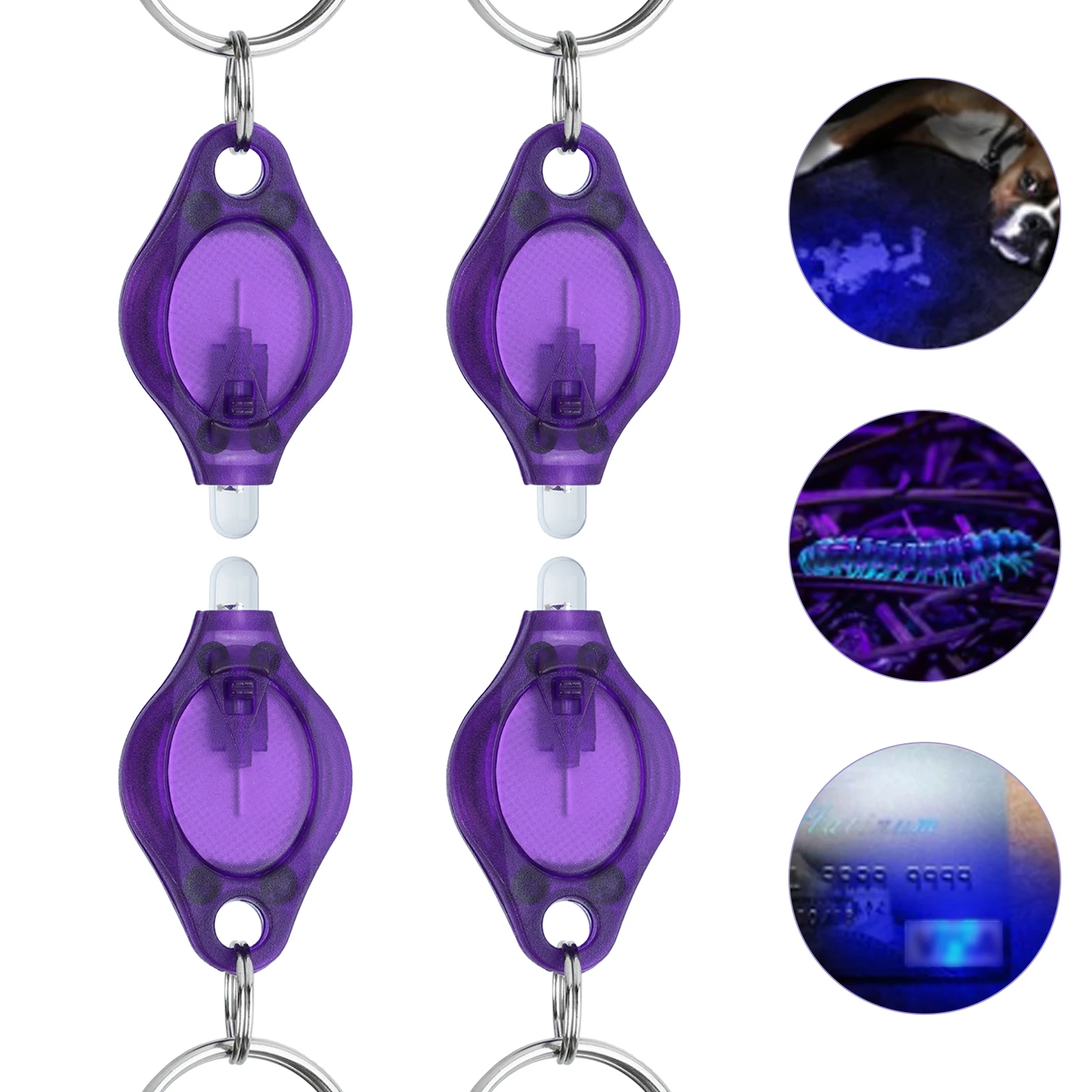 4PCS Mini Keychain Torches EDC Flashlight UV Money Checker Key-Chain LED Money Detector Light Key Ring Light Torch Purple Light