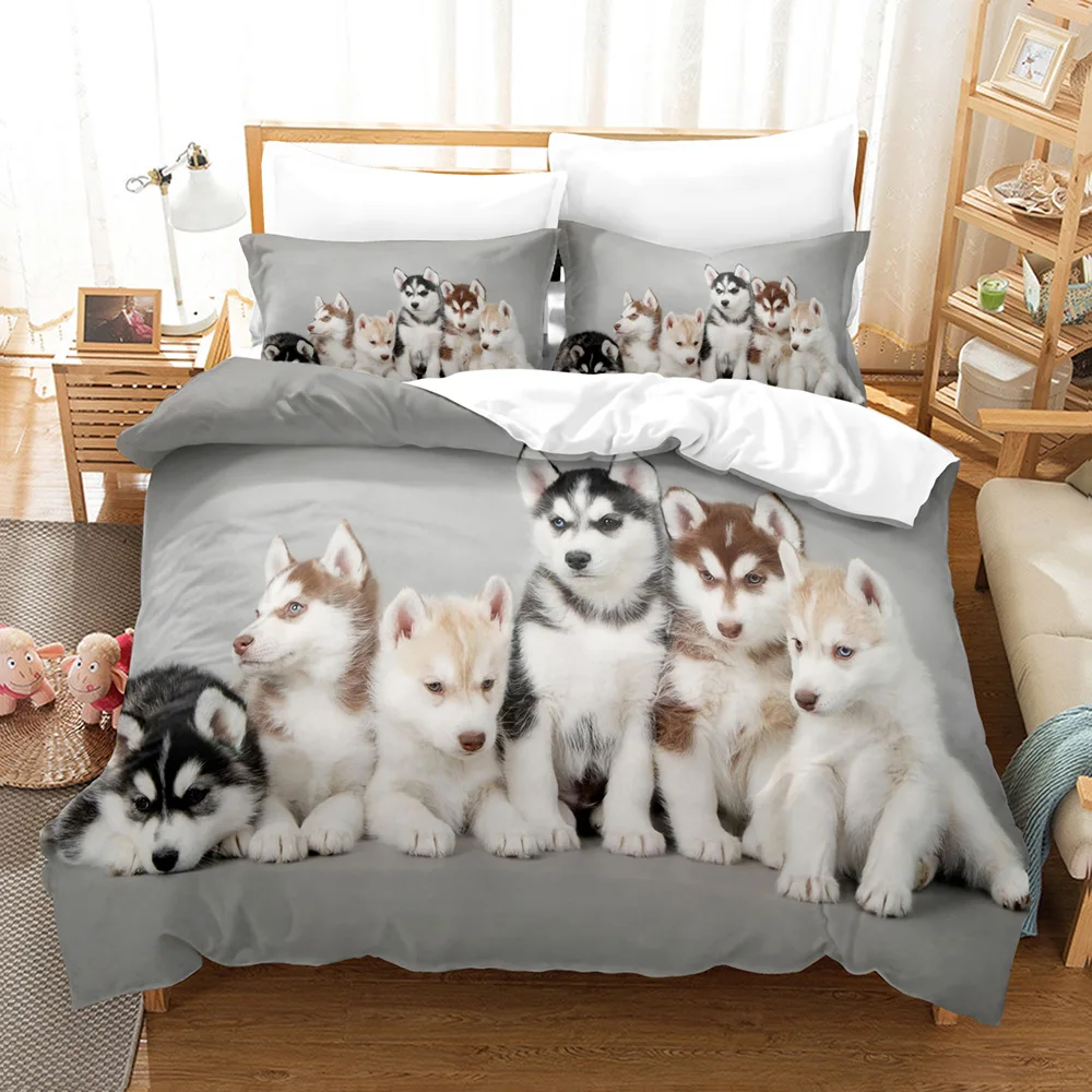 

Dog Duvet Cover Set King/Queen Size Puppy Dog Husky Grey Quilt Cover Pet Animal Bedding Set 2/3pcs Comforter Cover
