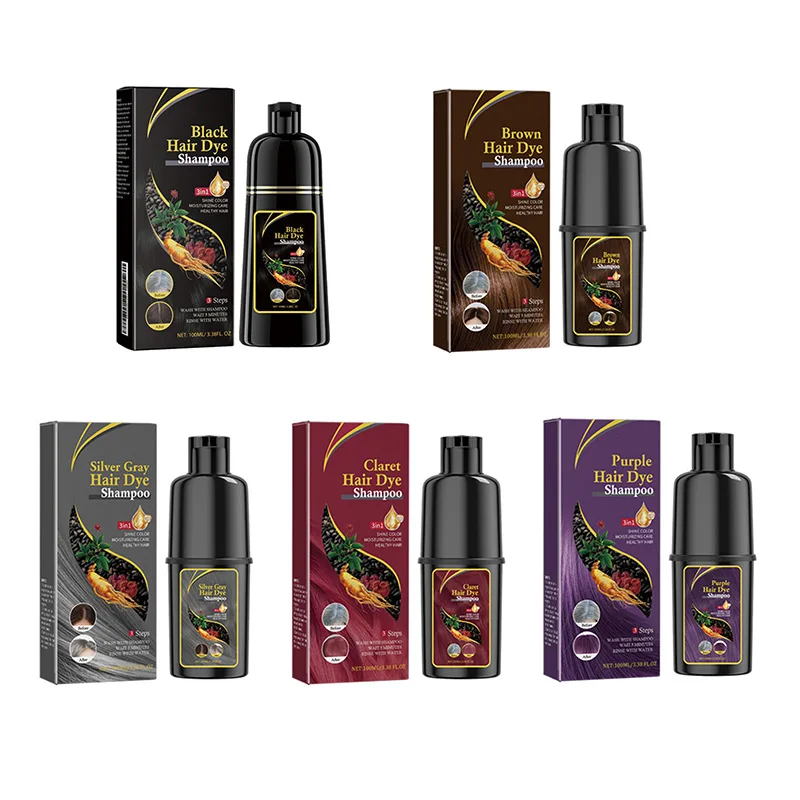 Champú de tinte para el cabello a base de hierbas, 3 en 1, hidratante y duradero, Control de aceite, champú suave, productos para el cuidado del cabello negro/marrón, 100ml