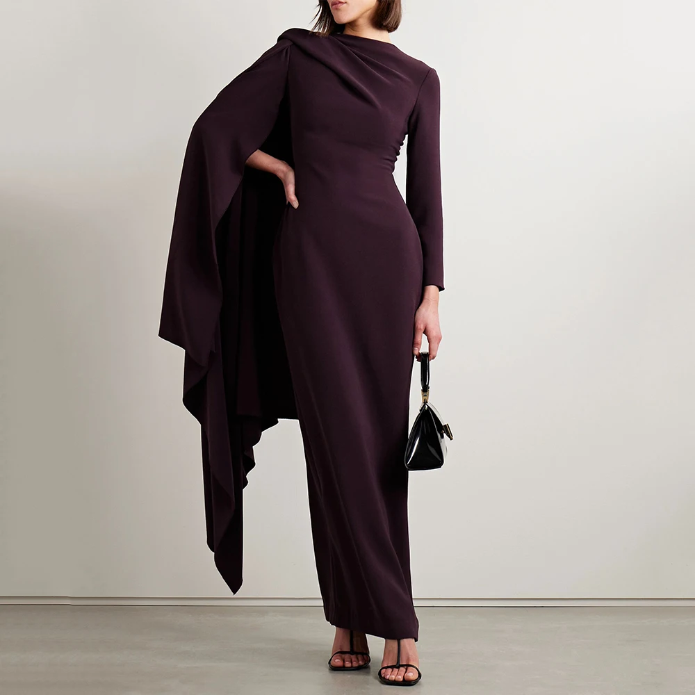 

Plum Evening Dresses for Women 2025 O Neck Cloak Sleeve Column Evening Gowns Maxi Ankle Length Elegant Formal Party Dress