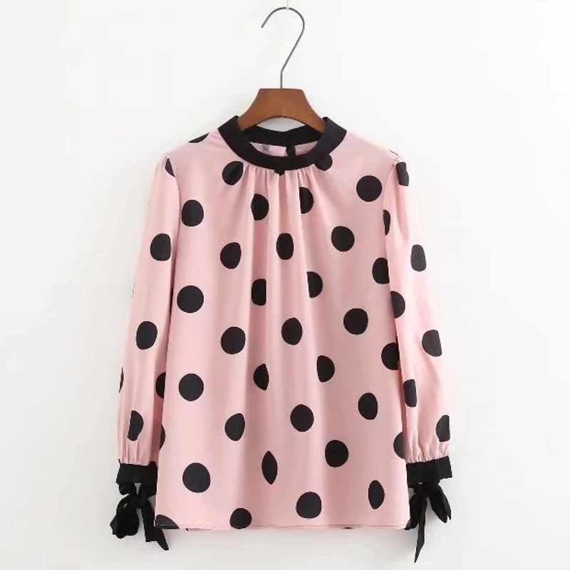 2021 Women Vintage O Neck Big Polka Dot Back Button Elegant Blouses Shirts Office Lady Wear Blusas Casual Slim Tops LS1849