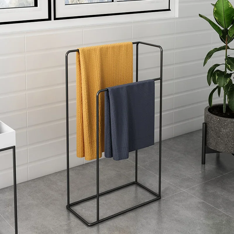 Nordic Style Bathroom Towel Rack Floor Standing Ironwork Perforated Organizers Storage Vertical Bath Towel and Cloth Hanger