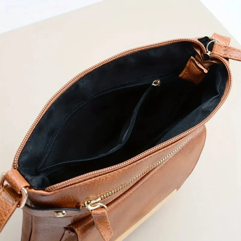 Vintage jednokolorowe torby Crossbody dla kobiet, teksturowana torba na ramię ze skóry Pu, damskie torebki i portmonetki — zdjęcie 6