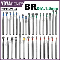 Fresas dentales tipo BR, fresas de diamante para odontología, morangos para pieza de mano de alta velocidad, pulido de laboratorio Dental FG Dia.1.6mm, 10 unidades por paquete