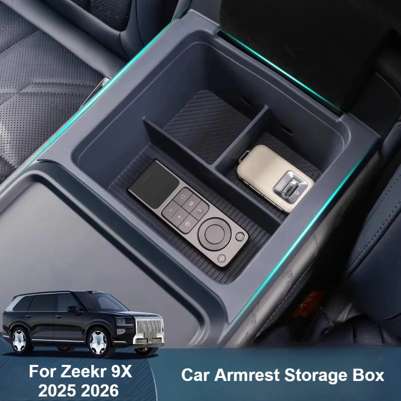 

For Zeekr 9X 2025 2026 Car Armrest Storage Box Silicone Waterproof Center Console Organizer Interior Tidying Accessories