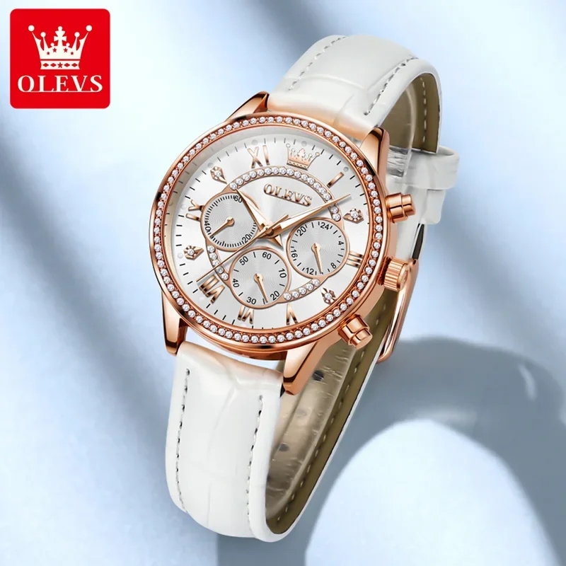 OLEVS Luxury Business Quartz Watch For Women Diamond Chronograph Roman Scale Ladies Wristwatch Top Brand Waterproof Watches 2915