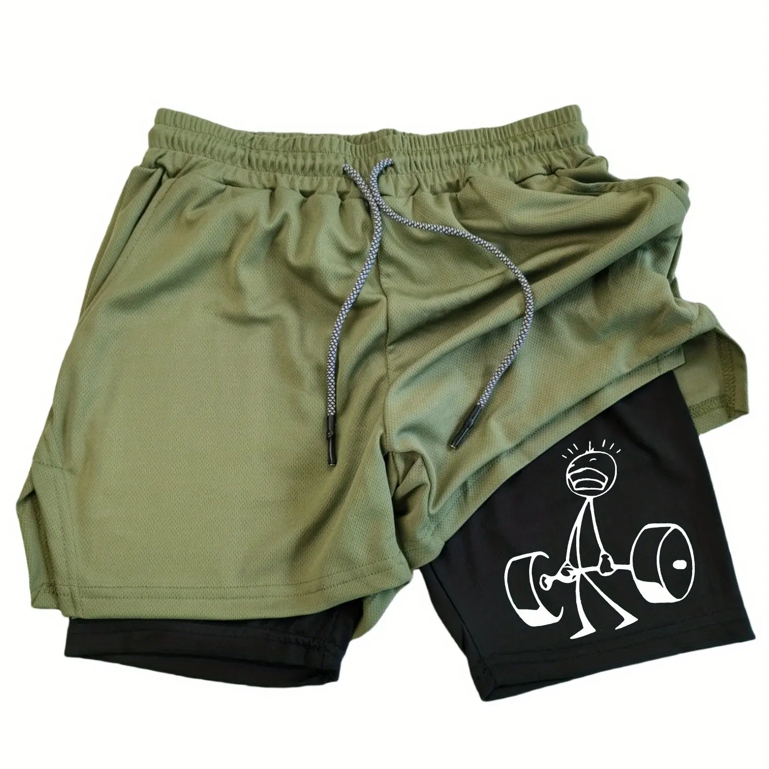 Men's fitness shorts with lining, fun cartoon sports print,towelringdesign,suitablefordailycasualfitnessandrunningfashionoutfits