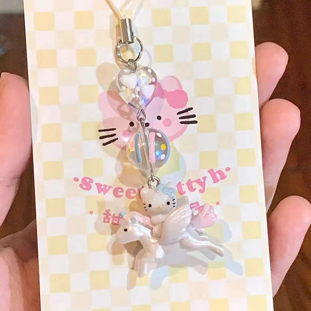 Kawaii Sanrio Hello Kitty Cos Angel Fox Pegasus Phone Camera Chain Girl Cartoon Keychain Pendant Decoration Gifts Bag Parts