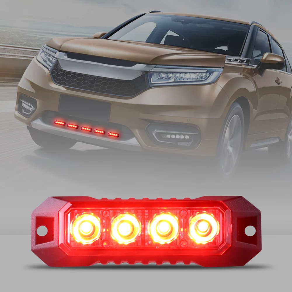 1PCS 4LED Cars Truck Grille Strobe Light Waterproof For Car Mini Flashing Light Bar Amber Emergency Warning Strobe Lamps 12-24V