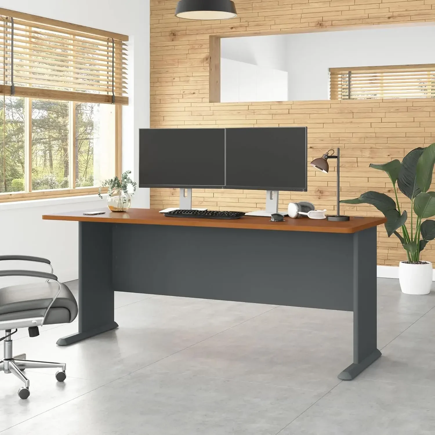 72W Desk in Natural Cherry and Slate