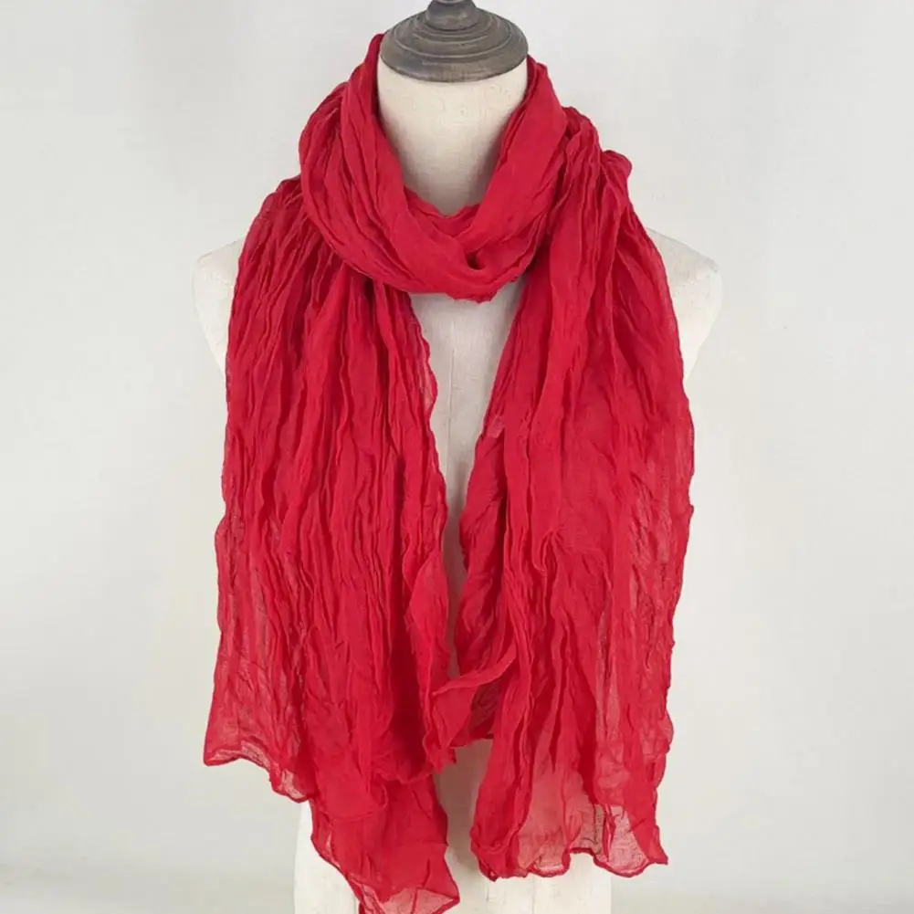 

Women Scarf Shawl Solid Color Soft Warm Pleated Scarf UV Protection Casual Cotton Linen Shawl Fashion Accessory Pleated Shawl