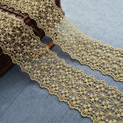 Gold Water Soluble Lace Fabric, Double Edge, Hollow Embroidery Necklace, Hair Accessories, 9.5cm Width