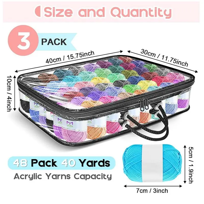 6 Pack Clear Yarn Storage Bags, Portable Tote Organizer Bag for Yarn Balls, Knitting Needles, Crochet Hooks
