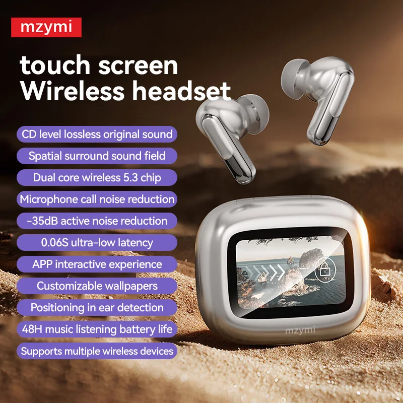 mzymi V20 ENC Wireless Earbuds Bluetooth5.3 Noise Cancelling Touch Screen OEM Earphones HIFI Stereo Sound LED Headset For XIAOMI