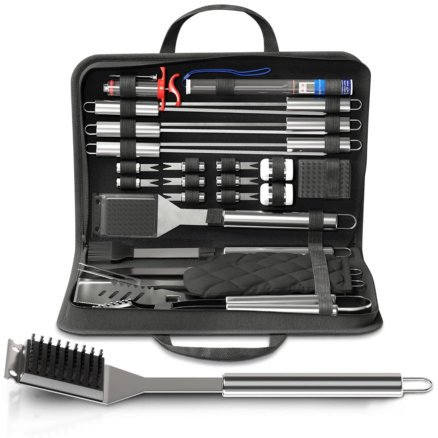 

27 Pcs Grill Set for Outdoor Grill – Durable Stainless Steel becue Tool Sets with Case, Thermometer & Mitt – Birthda