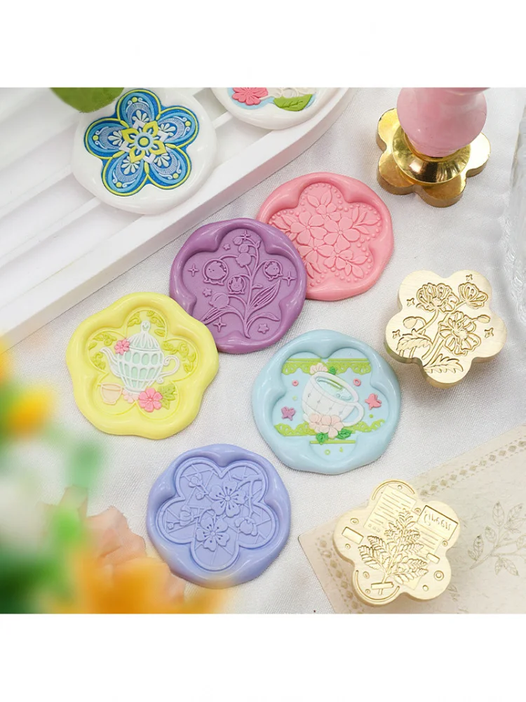Bloemvormige Lakzegel Stempel Hoofd Bloemen Serie Lakzegel Koperen Kop Plant Theekopje Konijn Vlinder Kraan Lakzegel Stempel Hoofd - afbeelding 2