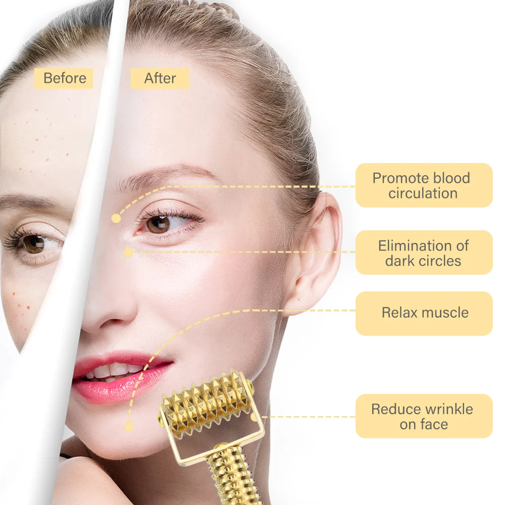 Beauty Derma Roller Professional cho mọc râu tóc Golden Metal Microneedles Massage Roller Tai Huyệt huyệt Châm cứu Điểm thăm dò Kim xoa bóp khuôn