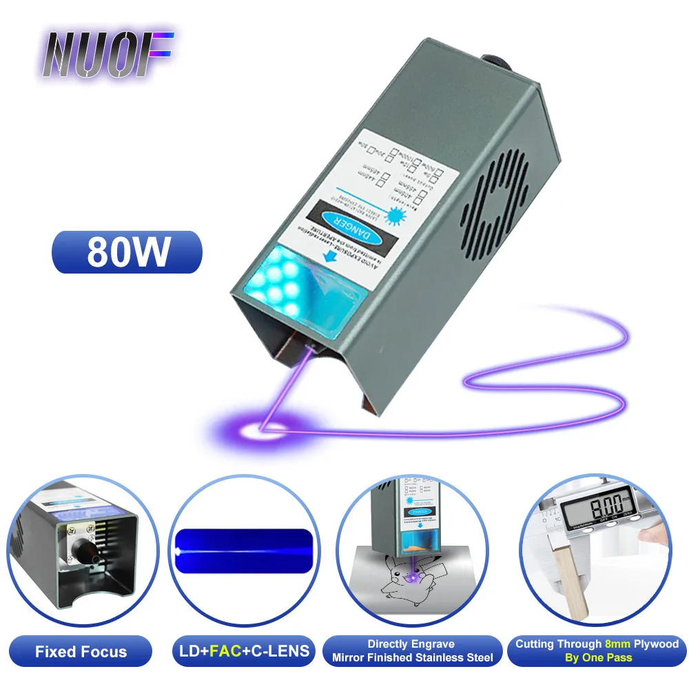 

NUOF 80W Laser Module with Air Assist 450nm TTL Laser Head for CNC Laser Engraving Cutting Machine Wood Working Tools